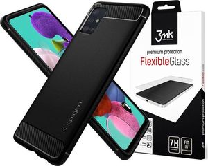 Spigen Etui Spigen Rugged Armor do Samsung Galaxy A51 Matte Black + Szkło 3mk uniwersalny 6