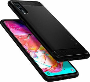 Spigen Etui Spigen Rugged Armor do Samsung Galaxy A70/A70S Matte Black + Szkło uniwersalny 4