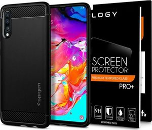 Spigen Etui Spigen Rugged Armor do Samsung Galaxy A70/A70S Matte Black + Szkło uniwersalny 6