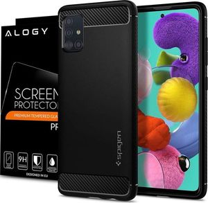Spigen Etui Spigen Rugged Armor do Samsung Galaxy A51 Matte Black + Szkło Alogy uniwersalny 6