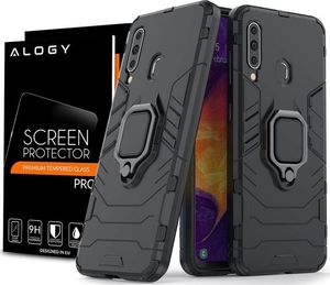 Alogy Etui Alogy Stand Ring Armor do Samsung Galaxy A60/M40 czarne + Szkło Alogy uniwersalny 8