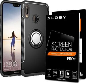 Alogy Etui Alogy pancerne Huawei P20 Lite Ring czarne + Szkło uniwersalny 9