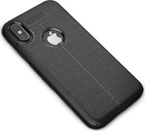 Alogy Etui pancerne Alogy leather case - Apple iPhone X Xs czarne + Szkło uniwersalny 3