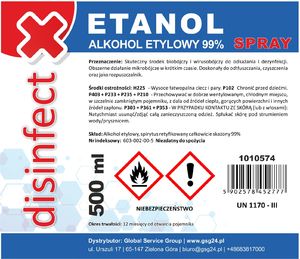 GSG ETANOL - Alkohol etylowy skażony DISINFECT 99% spray 500ml 2