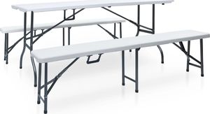 vidaXL składany stół ogrodowy z 2 ławkami, 180 cm, stal i HDPE, biały (48833) 1