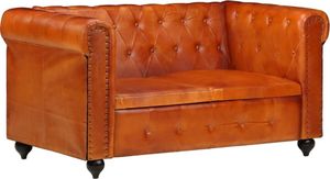 vidaXL 2-osobowa sofa Chesterfield, jasnobrązowa, skóra naturalna 1