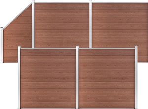 vidaXL Ogrodzenie WPC, 4 panele kwadratowe, 1 skośny, 792x186 cm, brąz 1