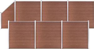 vidaXL Ogrodzenie WPC 6 paneli kwadratowych 1 skośny 1138x186 cm, brąz 1