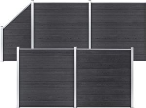 vidaXL Ogrodzenie WPC, 4 panele kwadratowe, 1 skośny 792x186 cm, szare 1