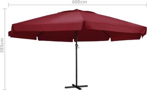vidaXL Parasol ogrodowy na słupku aluminiowym, 600 cm, bordowy 6