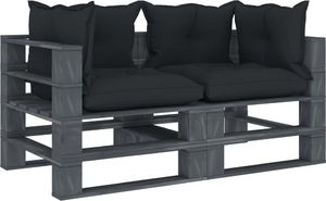 vidaXL VidaXL Ogrodowa sofa 2-osobowa z palet, antracytowe poduszki, drewno 1