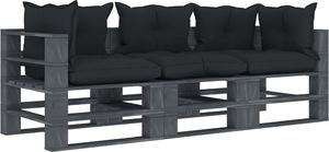 vidaXL VidaXL Ogrodowa sofa 3-osobowa z palet, antracytowe poduszki, drewno 1