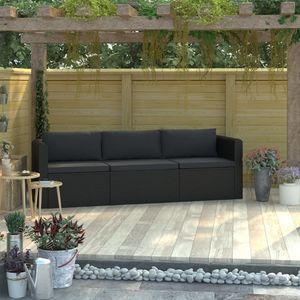 vidaXL 3 częściowa sofa ogrodowa, poduszki, rattan PE, czarny (46557) 1