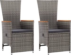 vidaXL rozkładane krzesła ogrodowe 2 sztuki, poduszki, rattan PE, szare (46045) 1