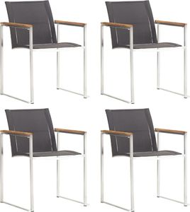 vidaXL krzesła ogrodowe, 4 sztuki, textilene i stal nierdzewna, szare (46516) 1