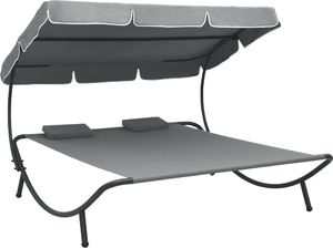 vidaXL leżak ogrodowy z baldachimem i poduszkami, szary (48070) 1