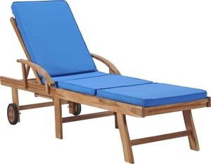 vidaXL leżak z poduszką, lite drewno tekowe, niebieski (48025) 1