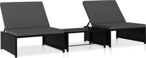 vidaXL leżaki ze stolikiem, 2 sztuki, polirattan, czarne (47402) 1
