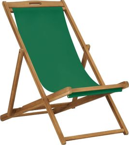 vidaXL VidaXL Składany leżak plażowy, lite drewno tekowe, zielony 1