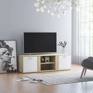 vidaXL Szafka TV, biel i dąb sonoma, 120x34x37 cm, płyta wiórowa 1