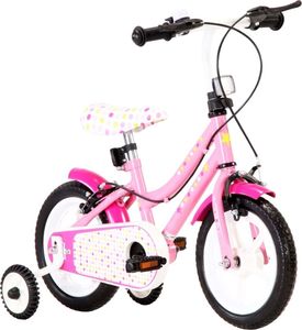vidaXL Rower dla dzieci 12 cali biało-różowy 2