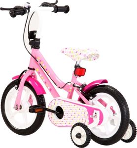 vidaXL Rower dla dzieci 12 cali biało-różowy 3