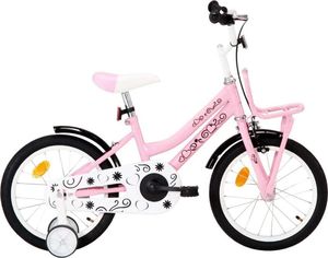 vidaXL Rower dla dzieci z bagażnikiem 16 cali biało-różowy 1