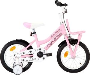vidaXL Rower dla dzieci z bagażnikiem, 14 cali, biało-różowy 1