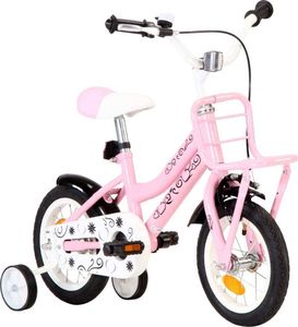 vidaXL Rower dla dzieci z bagażnikiem 12 cali biało-różowy 2