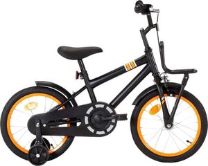 vidaXL Rower dla dzieci z bagażnikiem, 16 cali, czarno-pomarańczowy 1