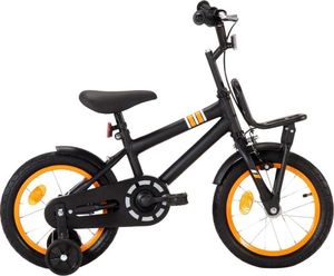 vidaXL Rower dla dzieci z bagażnikiem 14 cali czarno-pomarańczowy 1