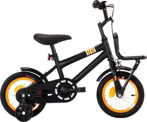 vidaXL Rower dla dzieci z bagażnikiem 12 cali czarno-pomarańczowy 1