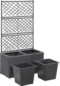 vidaXL Donica z kratką i 2 wkładami, 58x30x107 cm, polirattan, czarna 4