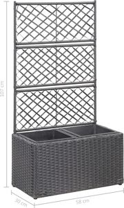 vidaXL Donica z kratką i 2 wkładami, 58x30x107 cm, polirattan, czarna 7
