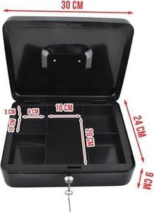 Iso Trade Kasetka sejf na pieniądze duża czarna metalowa na klucz uniwersalny 2