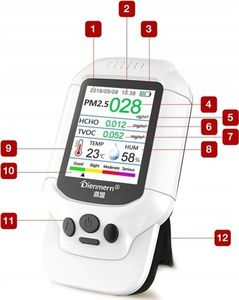 Dienmern laserowy czujnik smogu pyłomierz 8w1 PM 2.5 SMOG miernik jakości powietrza uniwersalny (2415) 8