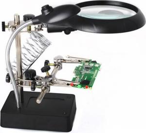Iso Trade Uchwyt trzecia ręka z podświetleniem LED i lupą 7