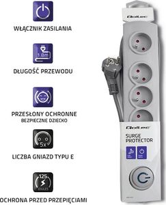 Listwa zasilająca Qoltec Swift przeciwprzepięciowa 5 gniazd 1.8 m szara (50270) 3