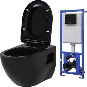 Zestaw podtynkowy vidaXL VidaXL Podwieszana toaleta ceramiczna ze spłuczką podtynkową, czarna 1
