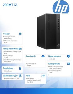 Komputer HP 290 G3, Core i5-9500, 8 GB, 256 GB M.2 PCIe Windows 10 Pro 3