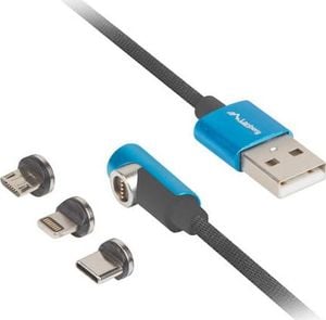 Kabel USB Lanberg USB-A - Lightning 1 m Czarny (CA-3IN1-21CU-0010-BL) 1