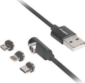 Kabel USB Lanberg USB-A - Lightning 1 m Czarny (CA-3IN1-21CU-0010-BK) 1