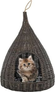 vidaXL VidaXL Domek dla kota z poduszką, szary, 40x60 cm, wiklina, tipi 1