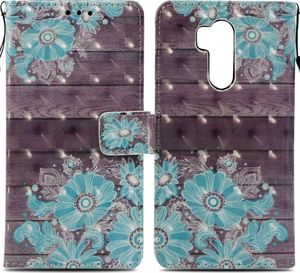 Etui portfel leather LG G7 niebieski kwiat 5