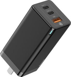 Ładowarka Baseus Baseus GaN szybka ładowarka PPS 65W USB / 2x USB Typ C QC 3.0 Power Delivery SCP FCP AFC (azotek galu) czarny (CCGAN-A01) WTYCZKA US 1