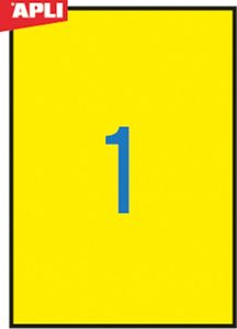 Apli Etykiety kolorowe APLI, 210x297mm, prostokątne, żółte, 20 ark. 2