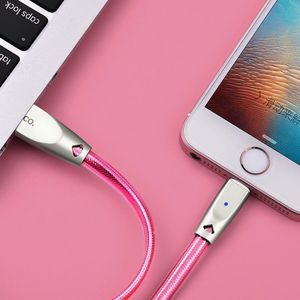 Kabel USB Hoco Kabel przewód pancerny iPhone Lightning wytrzymały mocny 2.4A 1.2m HOCO U9 Zinc Alloy Jelly Knitted różowy 2