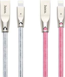 Kabel USB Hoco Kabel przewód pancerny iPhone Lightning wytrzymały mocny 2.4A 1.2m HOCO U9 Zinc Alloy Jelly Knitted różowy 4