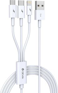 Kabel USB Devia USB-A - USB-C + microUSB + Lightning Biały 1