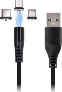 Kabel USB MaxLife  USB-A - USB-C + microUSB + Lightning 1 m Czarny (73609) 1